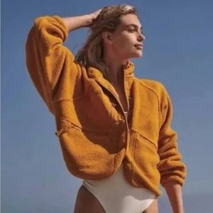 Free People Hit the Slopes Fleece Sweater Button Up Size Small Dark Orange